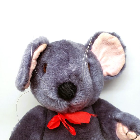 Posable Plush Mouse 10” Gray Red Bow Oriental Trading Co. - Picture 2 of 8